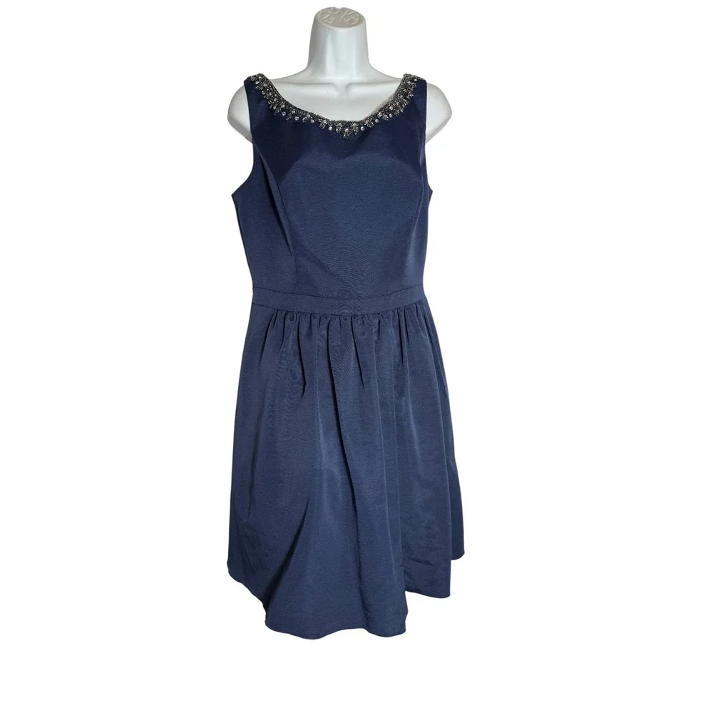 David's Bridal Dress Size 12‎ Navy Blue Fit and Flare Jewel Neck Party Cocktail
